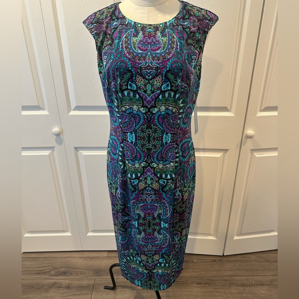 London Times Elegant Paisley Print Dress Size 10 NWT